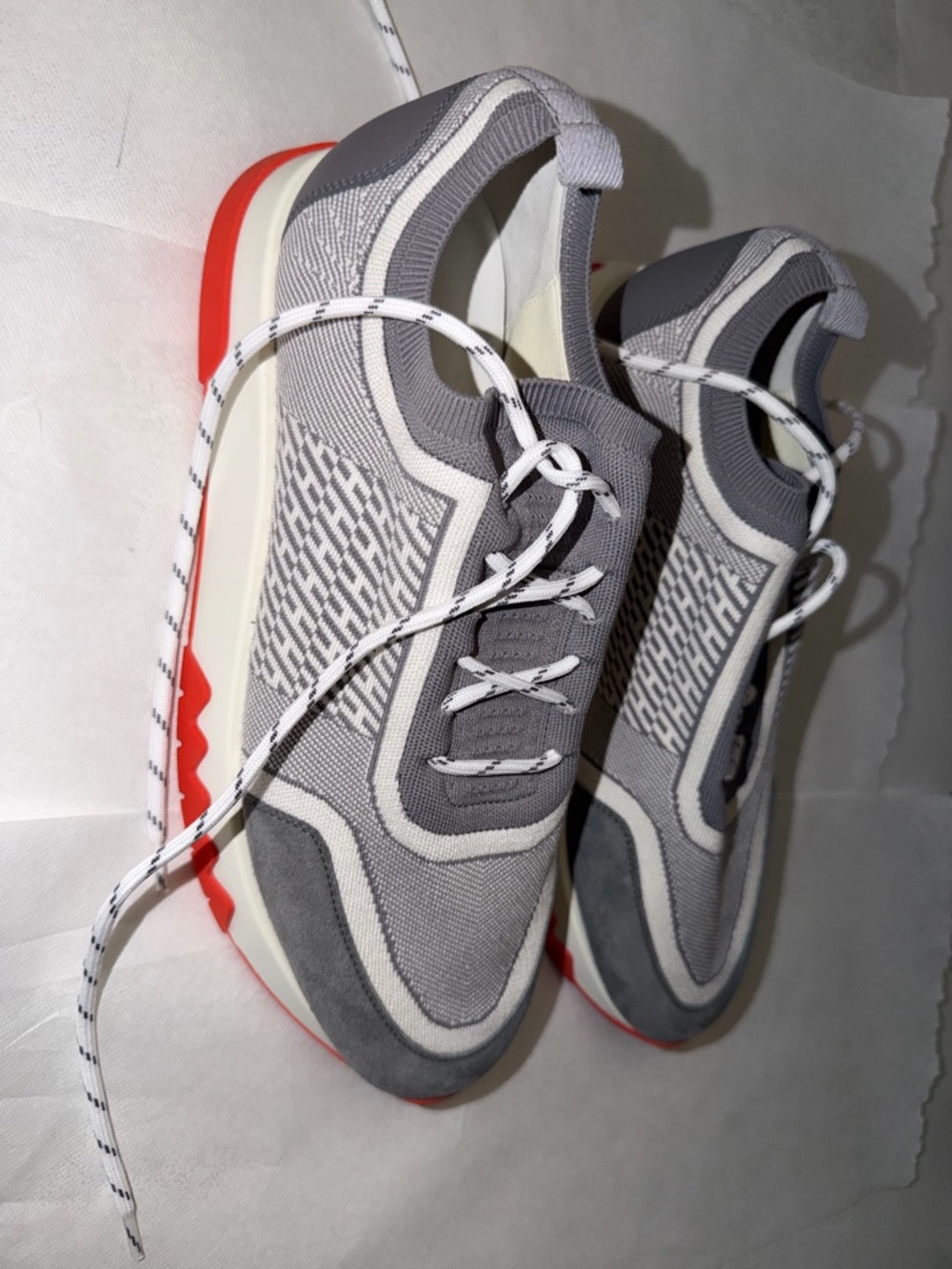 Hermes Gray and White Athletic Sneakers with Ornage Sole